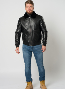 Мужская дубленка пилот в черном цвете