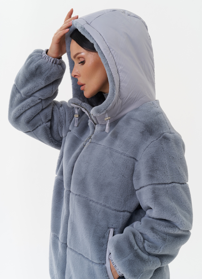 Пуховик из эко меха с капюшоном модель № 27651 универмаг малина