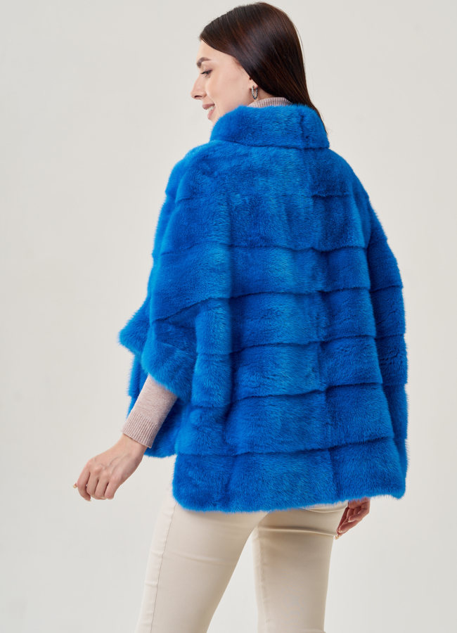 Короткая шуба на молнии синего цвета модель № 21912 в кредит