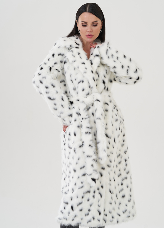 Пальто из эко меха с анималистичным принтом модель № 24910 в кредит