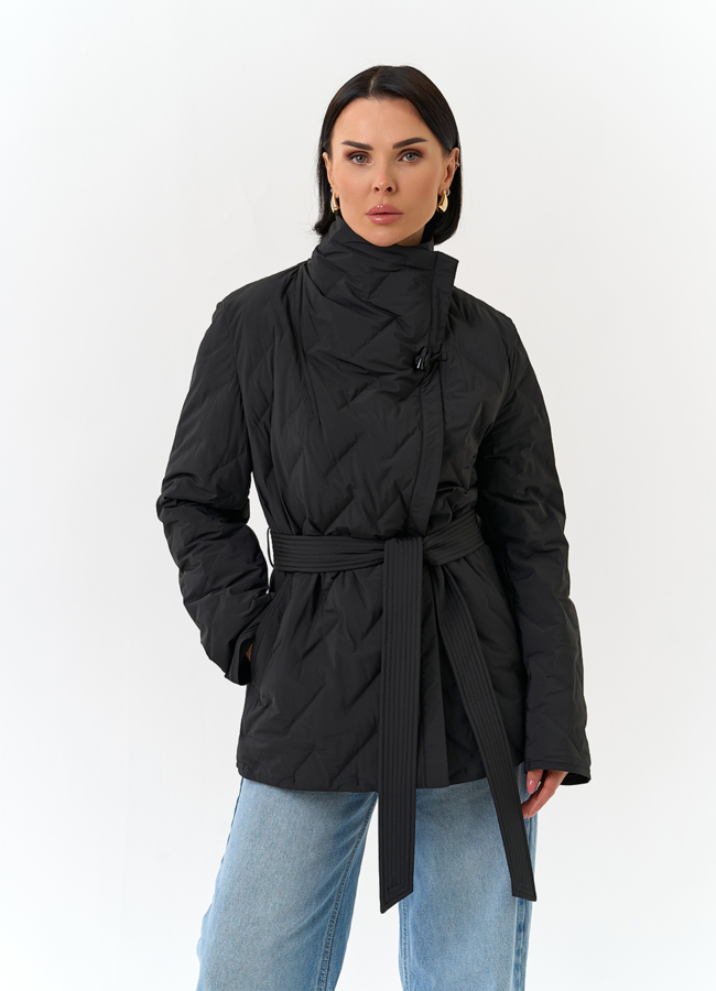 Женская куртка с поясом  модель № 32832 меха малина