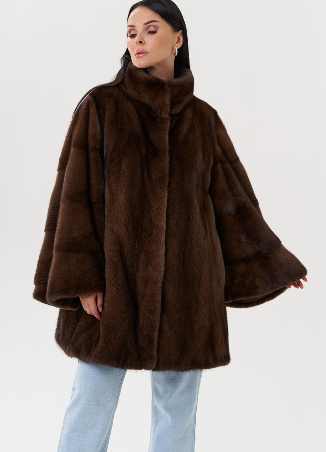 Женская шуба из скандинавской норки модель № 27601 меха малина