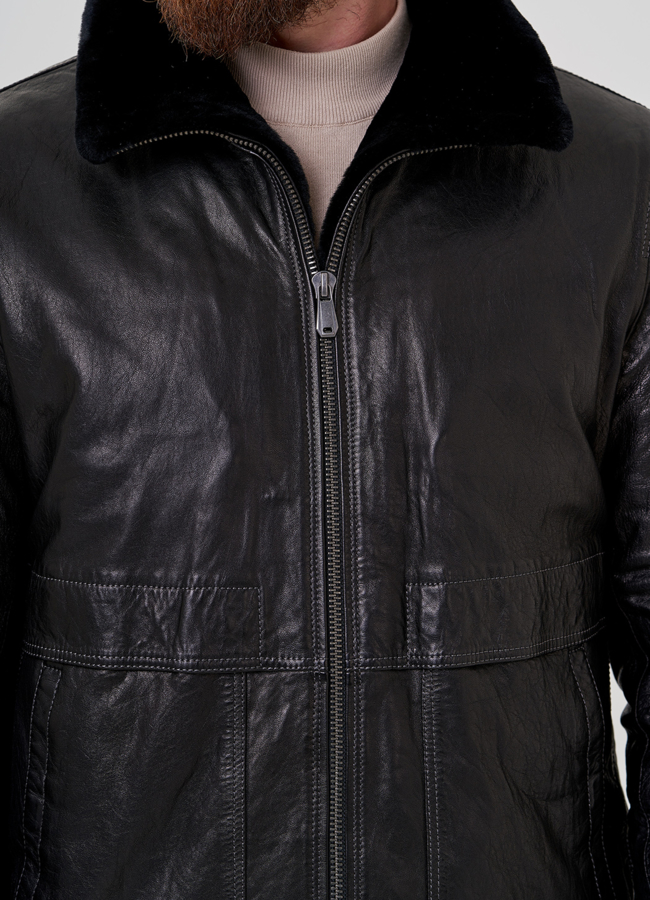 Мужской пуховик из натуральной кожи модель № 79169 в рассрочку