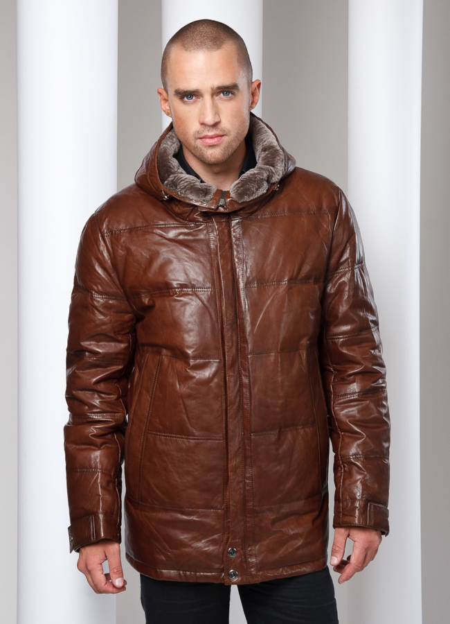 фото Кожаный пуховик модель № ПМ-1