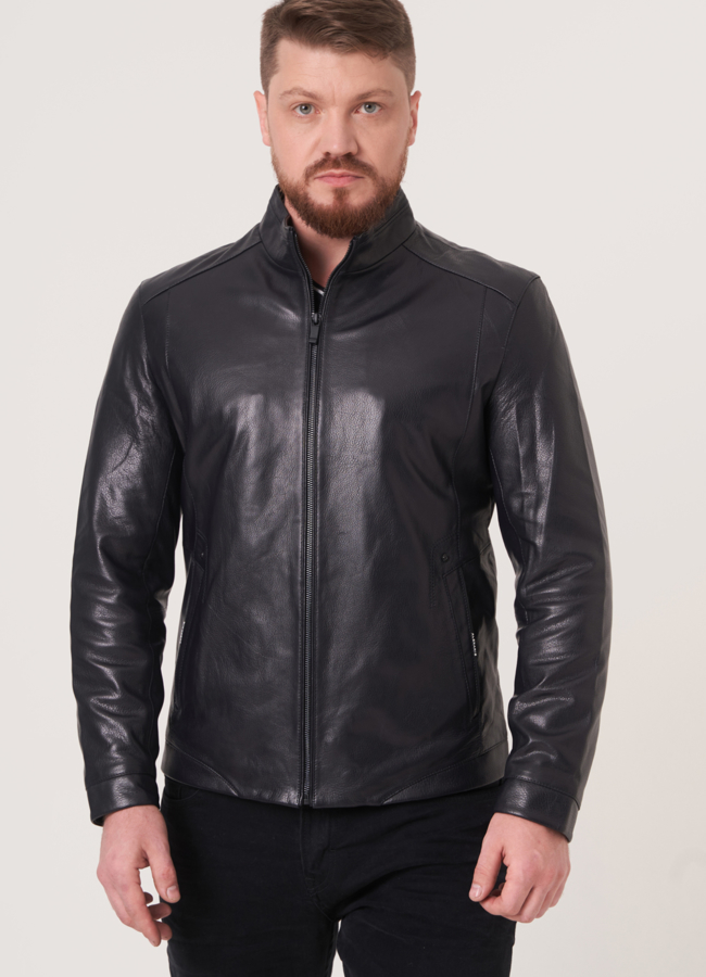 Куртка из натуральной кожи с воротником стойка на молнии  модель № 805 универмаг малина