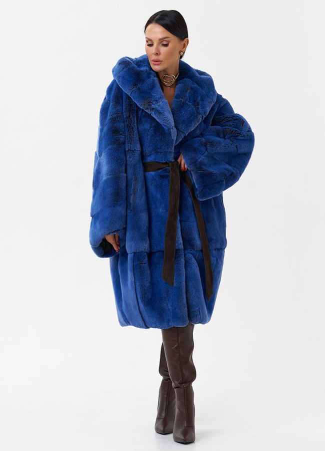 Шуба из меха кролика с капюшоном модель № 28898 универмаг малина