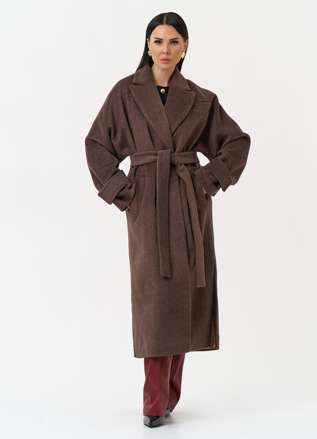 Длинное женское пальто с английским воротником модель № 30201 меха малина