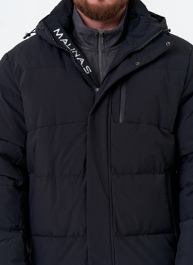 Удлиненный мужской пуховик с капюшоном