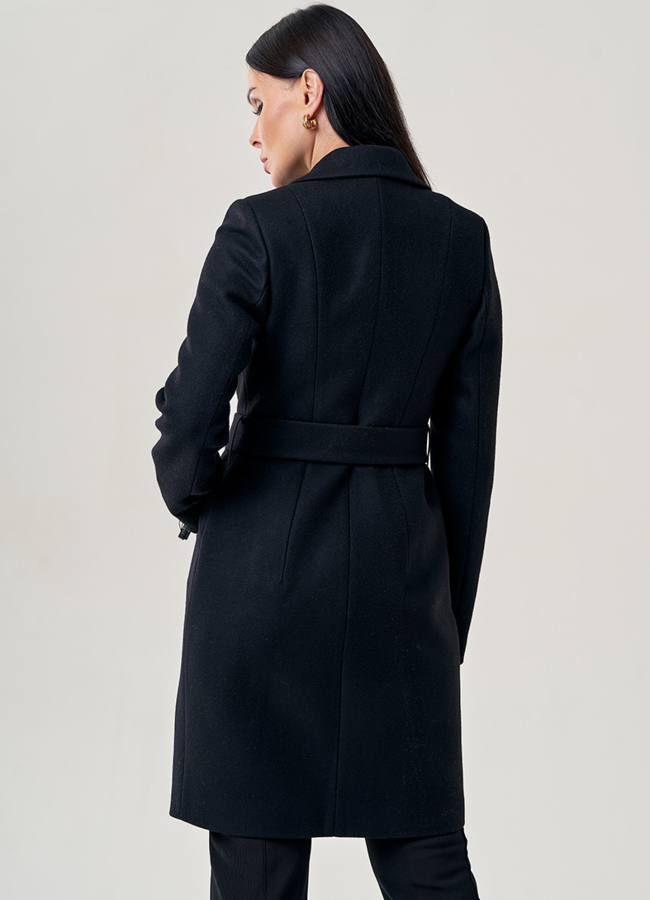 фото Приталенное женское пальто в черном цвете модель № 22952