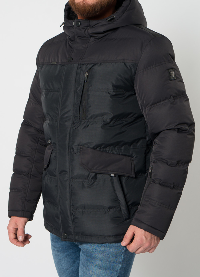 Пуховик мужской в черном цвете с капюшоном модель № 21710 универмаг малина