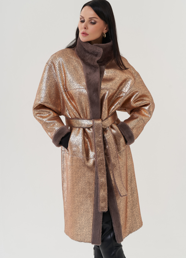 Двухсторонняя дубленка в цвете капучино модель № 25526 универмаг малина