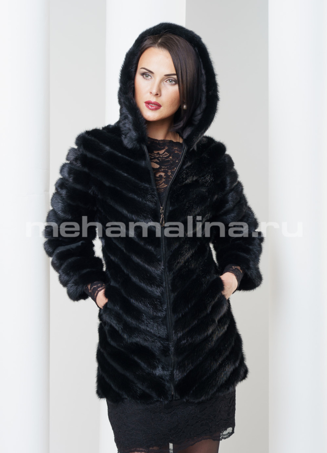 фото Жакет из норки с капюшоном модель № M--112