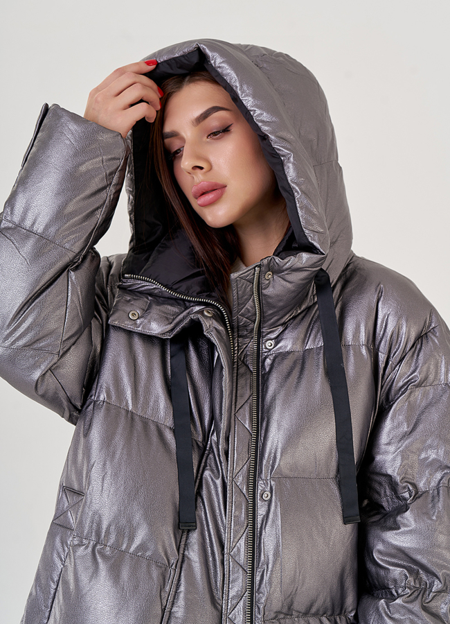 Пуховик оверсайз из искусственной кожи Malina Siberian модель № 79212 универмаг малина