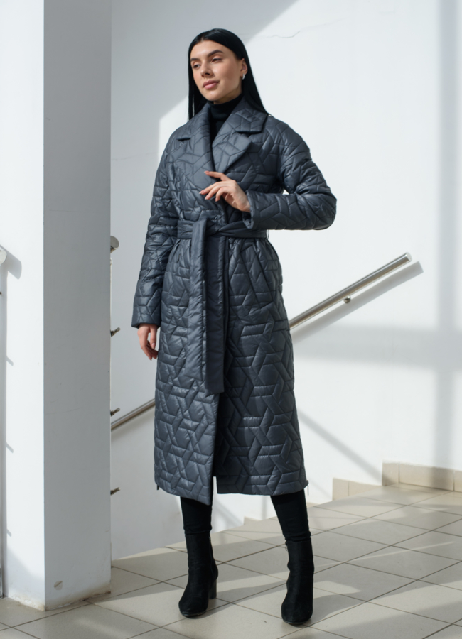 Женский плащ серого цвета с английским воротником  модель № 22468 универмаг малина