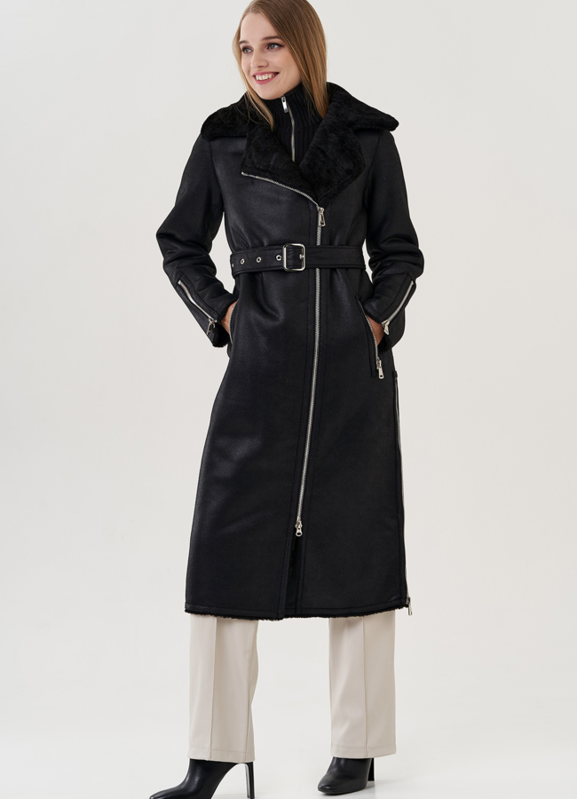 Дубленка из эко замши с английским воротником  модель № 25410 универмаг малина