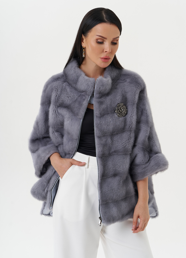 Норковая шуба-трансформер голубого цвета модель № 28077 универмаг малина