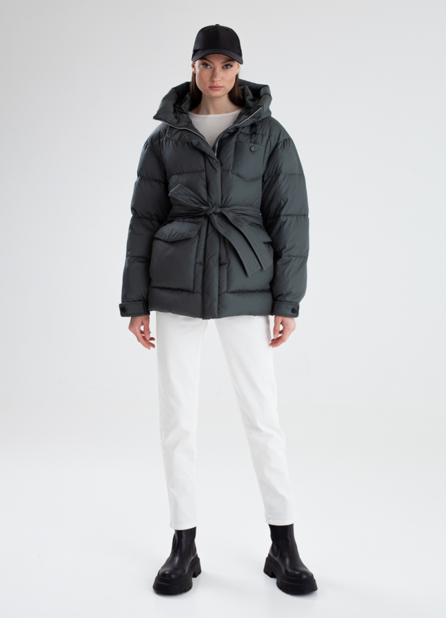 Женский пуховик с поясом модель № 23341 в рассрочку