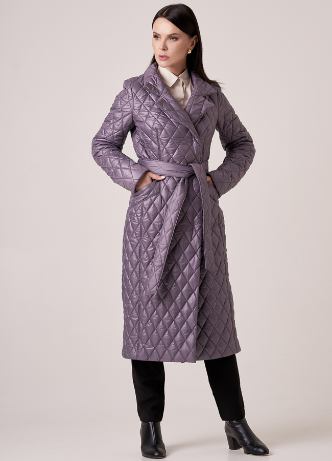 Утепленное женское пальто фиолетового цвета модель № 2692 универмаг малина