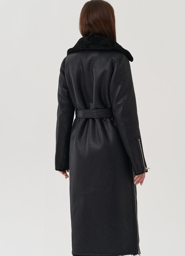 Дубленка из эко замши с английским воротником  модель № 25410 универмаг малина