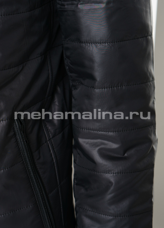 Утепленная куртка из эко кожи черного цвета на молнии модель № 1919 универмаг малина
