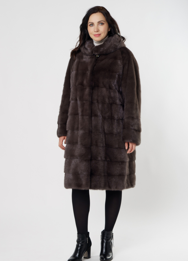 Шуба из норки в цвете капучино с капюшоном модель № 8010 универмаг малина