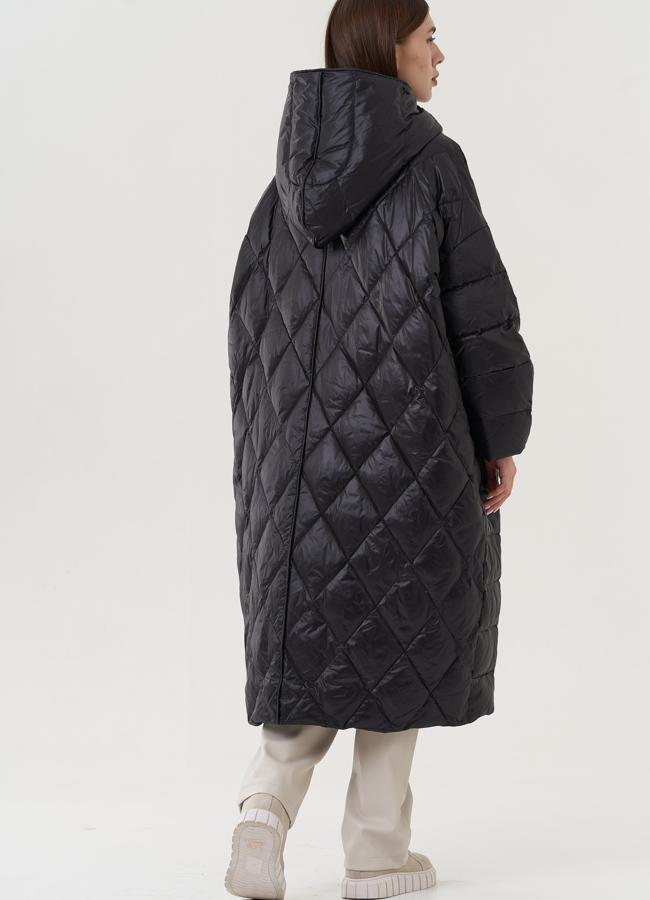 Пуховик оверсайз черного цвета  модель № 25955 универмаг малина