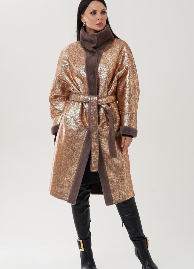 Двухсторонняя дубленка в цвете капучино модель № 25526 в рассрочку