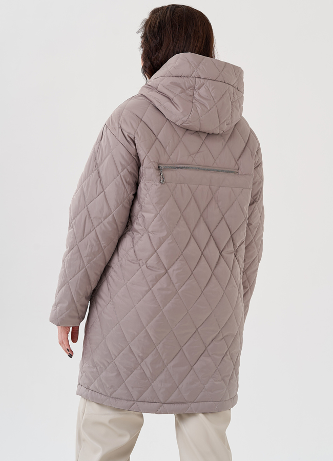 Полупальто с капюшоном бежевого цвета  модель № 23938 универмаг малина