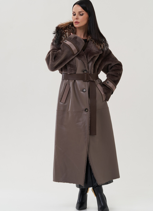 Женская дубленка с английским воротником  модель № 25287 в рассрочку