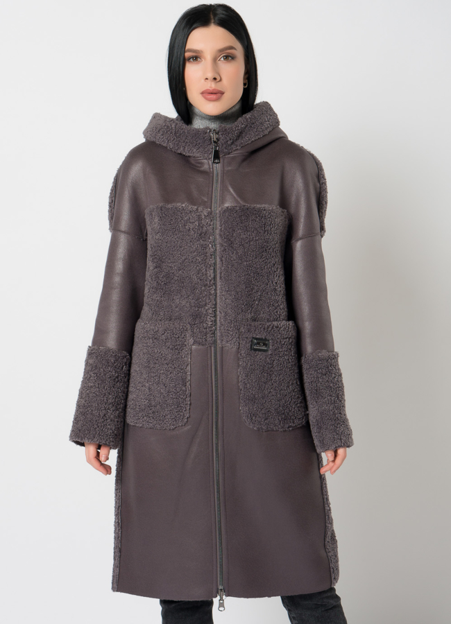 Дубленка из эко кожи комбинированная модель № 9762-1 универмаг малина