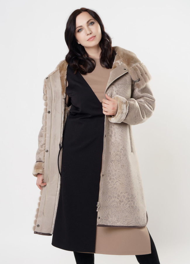 Дубленка из эко кожи с капюшоном модель № 2002 универмаг малина