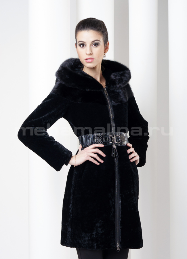 Шуба мутон  модель № S-120 меха малина