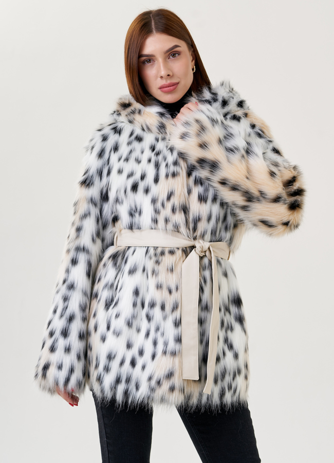 Женское полупальто из искусственной рыси  модель № 23618 меха малина