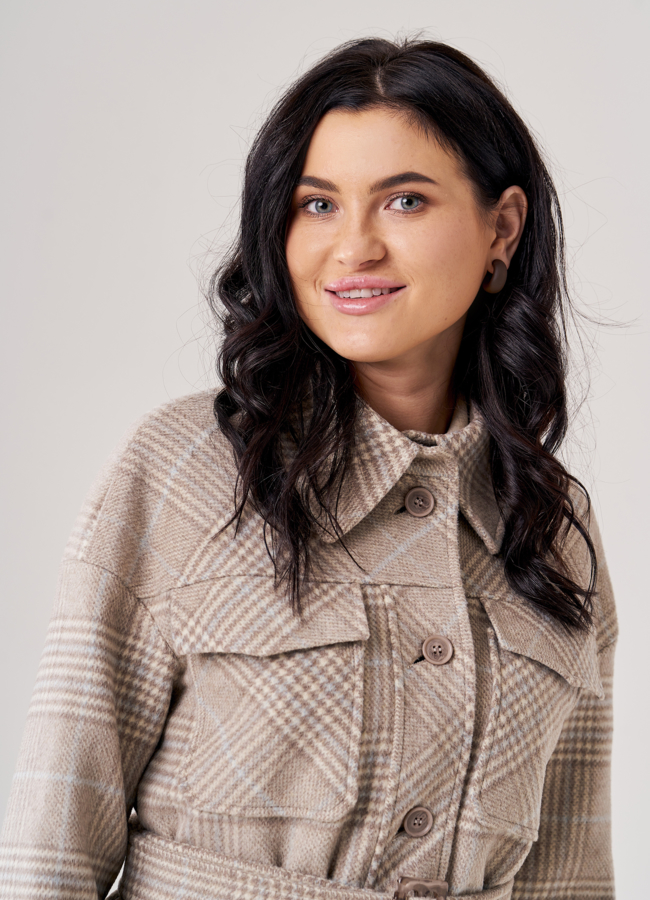 Женское пальто-рубашка бежевого цвета модель № 20850 универмаг малина