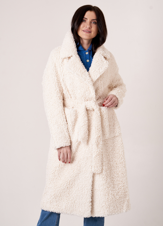 Белая шуба из шерсти с английским воротником модель № 8232 универмаг малина