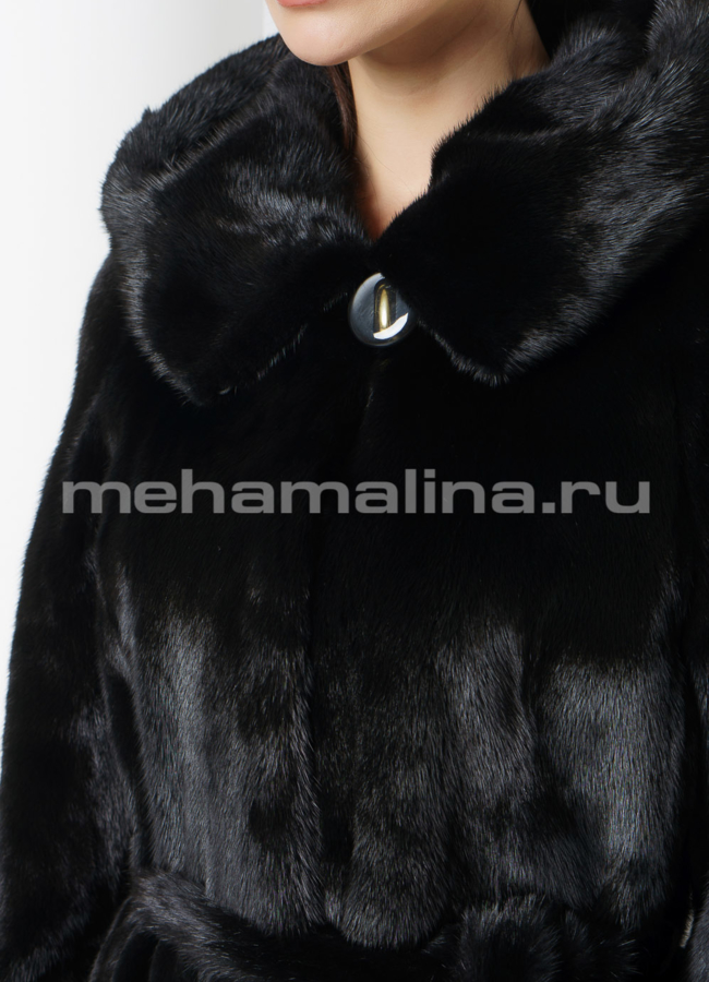 Черная норковая шуба с капюшоном модель № 3007 универмаг малина