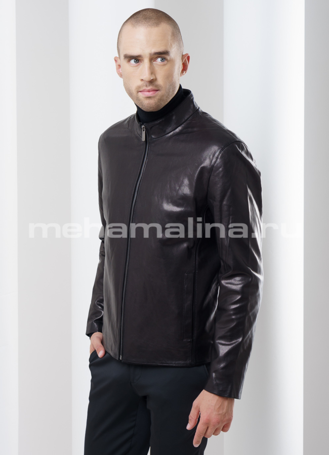 Кожаная куртка модель № KP-149 меха малина