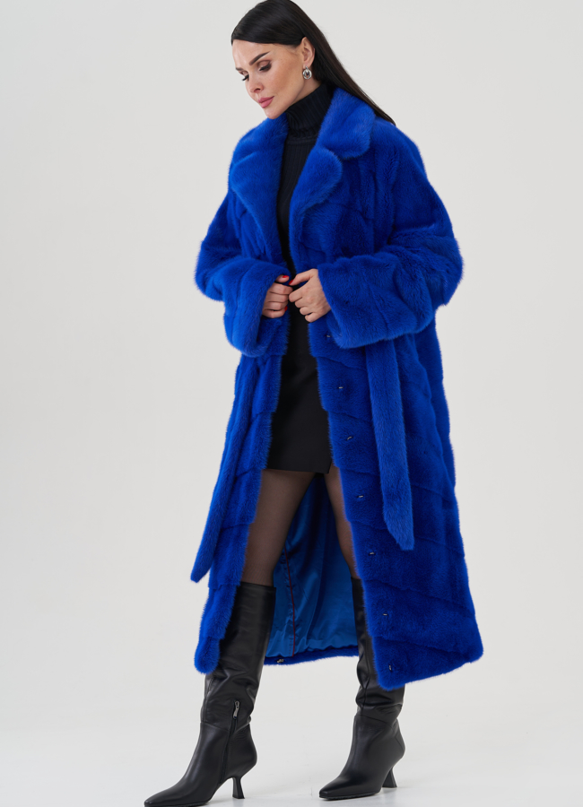 Шуба из норки синего цвета модель № 24824 универмаг малина