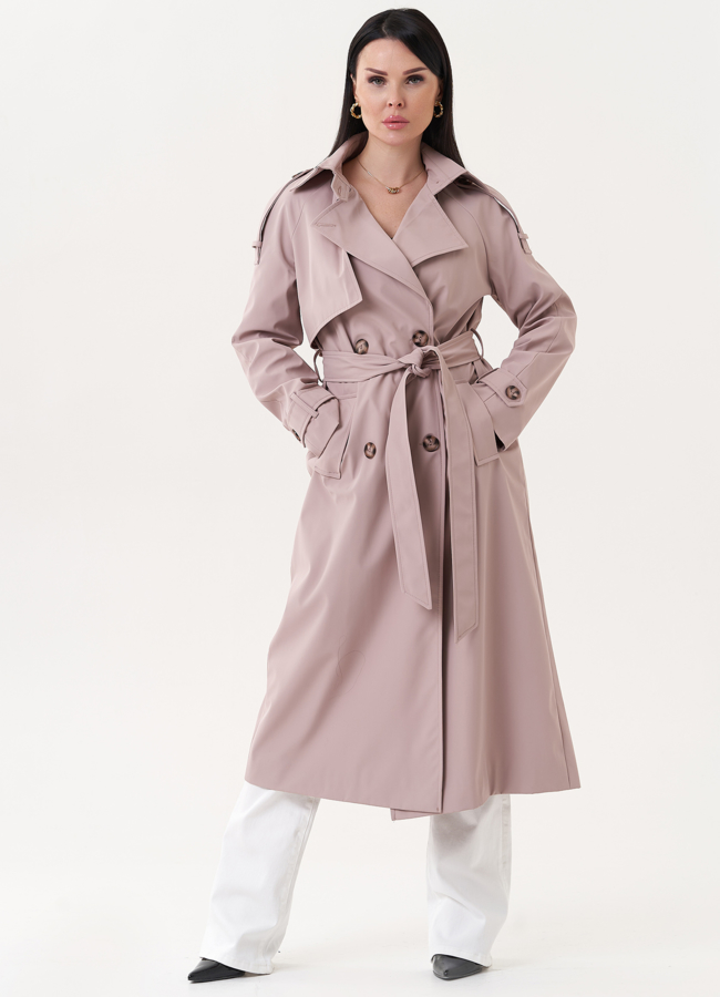 Тренч розового цвета с английским воротником модель № 27215 меха малина