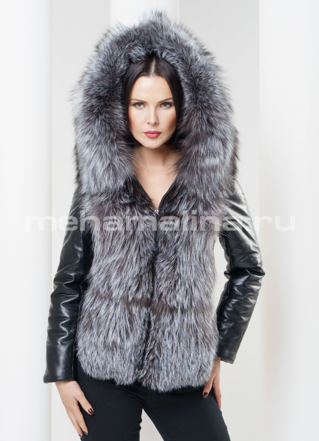 фото Женская кожаная куртка с чернобуркой модель № K-262