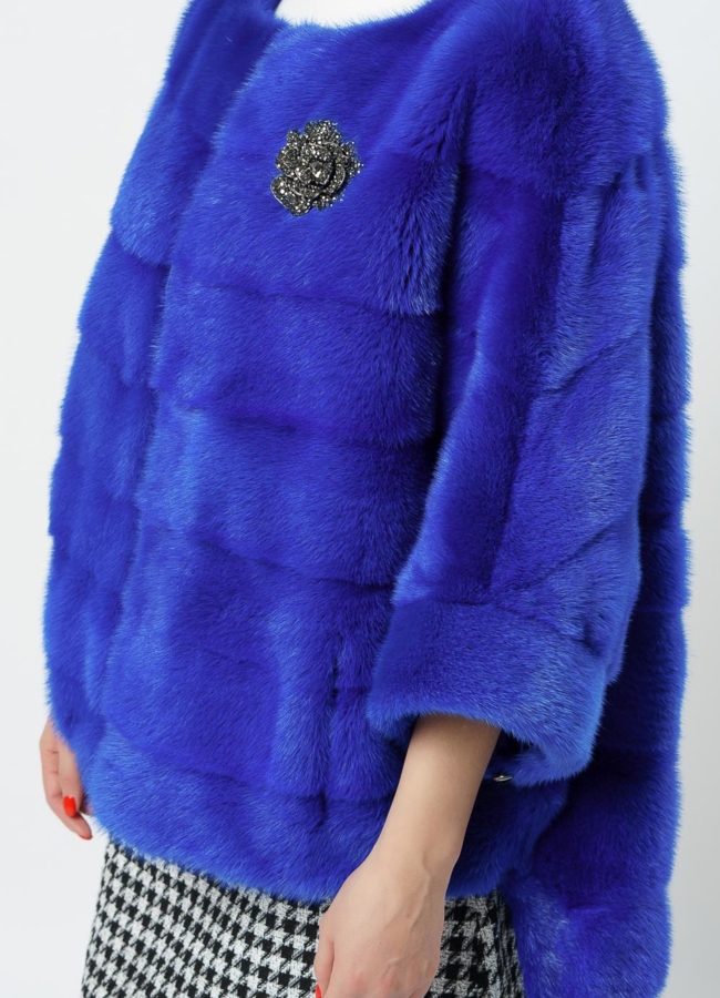 Куртка из норки синего цвета на молнии модель № S-1112 в рассрочку