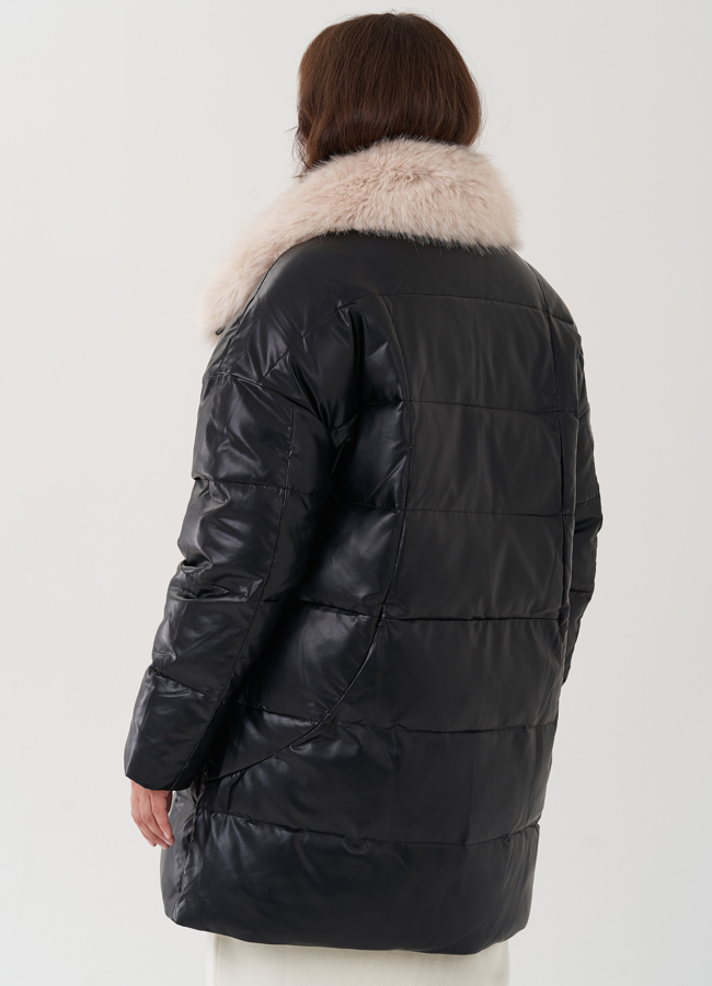 фото Пуховик из эко кожи с воротником из эко меха  модель № 24868