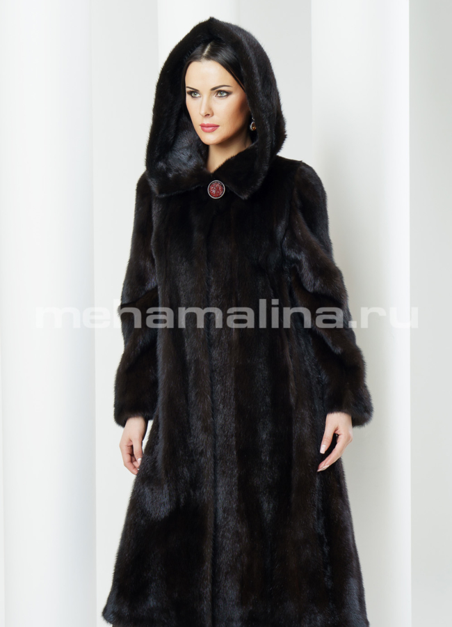 фото Норковая шуба с капюшоном модель № S-380