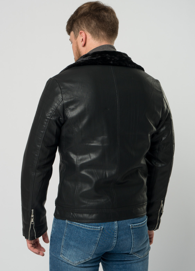 Мужская эко дубленка-косуха черного цвета модель № 21966 в кредит