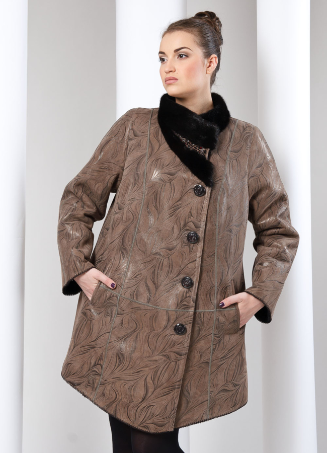 Дубленка модель № D-12 меха малина