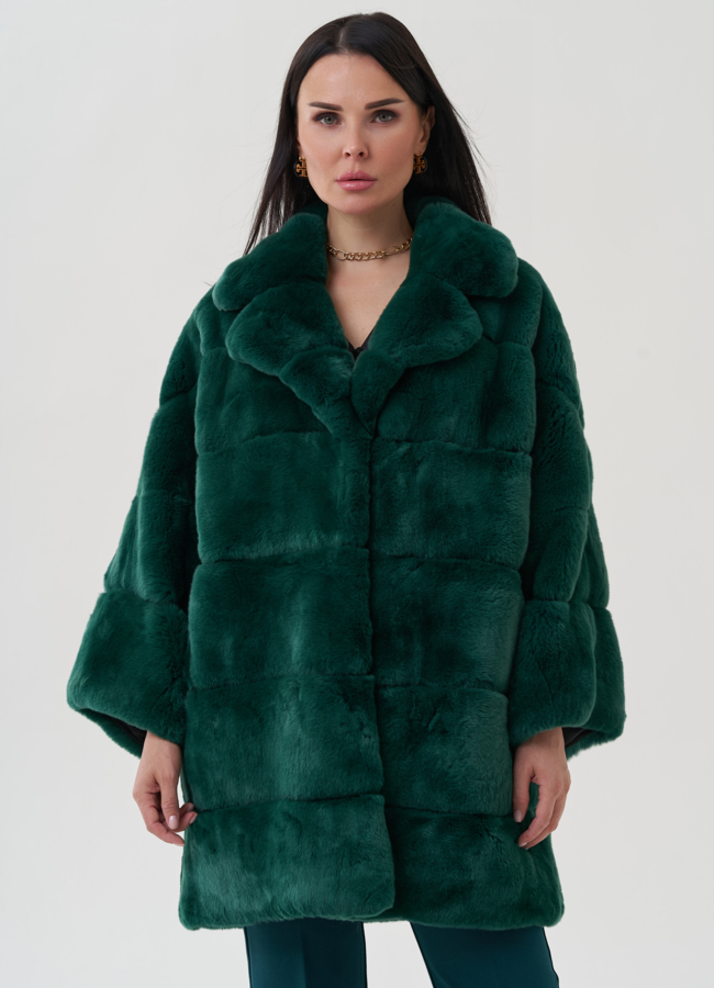 Шуба из меха кролика зеленого цвета модель № 25310 меха малина