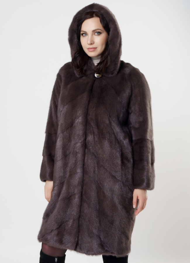 Шуба из норки с капюшоном модель № S-1003 универмаг малина