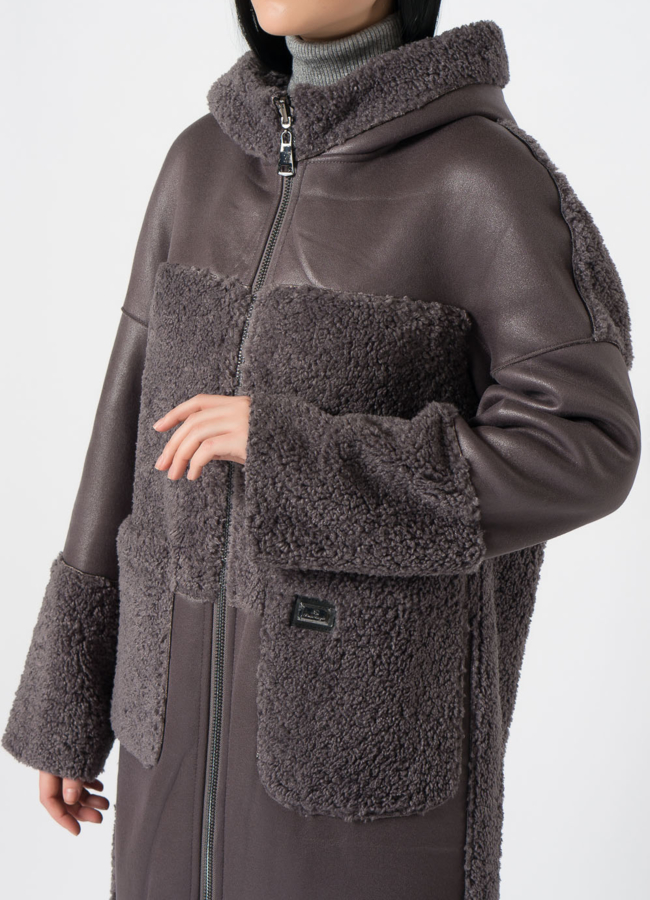 Дубленка из эко кожи комбинированная модель № 9762-1 универмаг малина