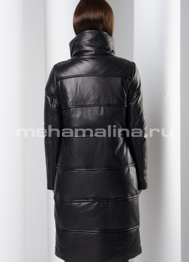 фото Утепленное кожаное пальто модель № K-385