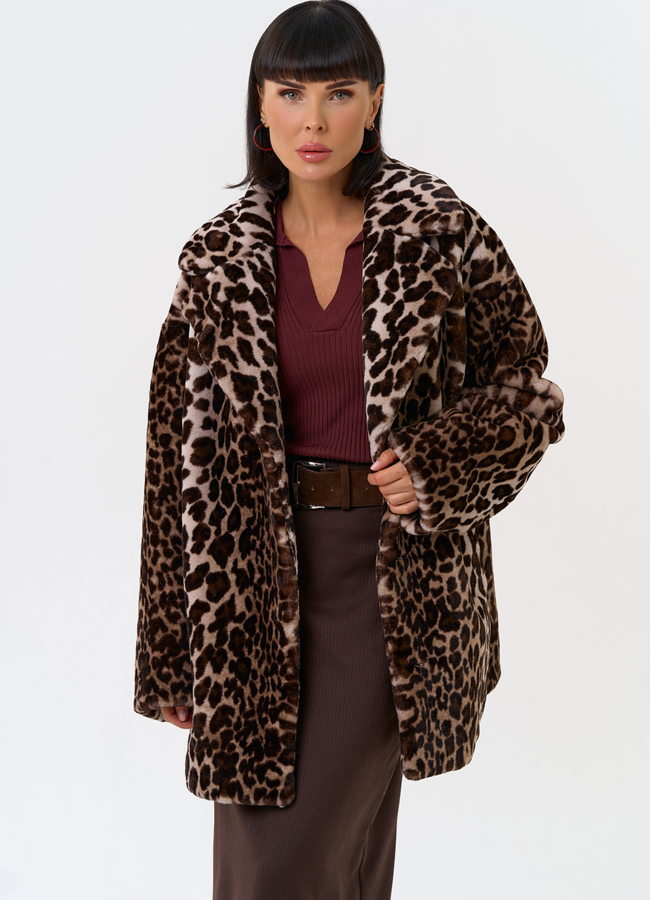 Женская шуба из эко меха с анималистическим принтом модель № 31278 универмаг малина Женская шуба из эко меха с анималистическим принтом модель № 31278 универмаг малина